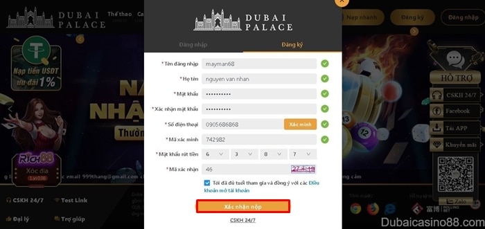 Đăng ký tài khoản Dubai Casino 2